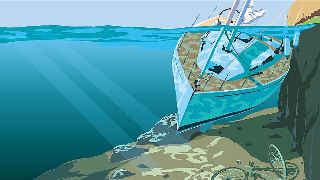 Illustration of a sunken boat