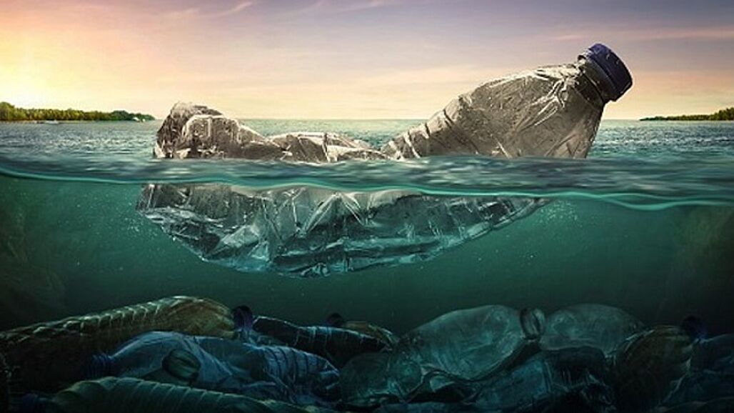 Illustration of plastic bottles in the water