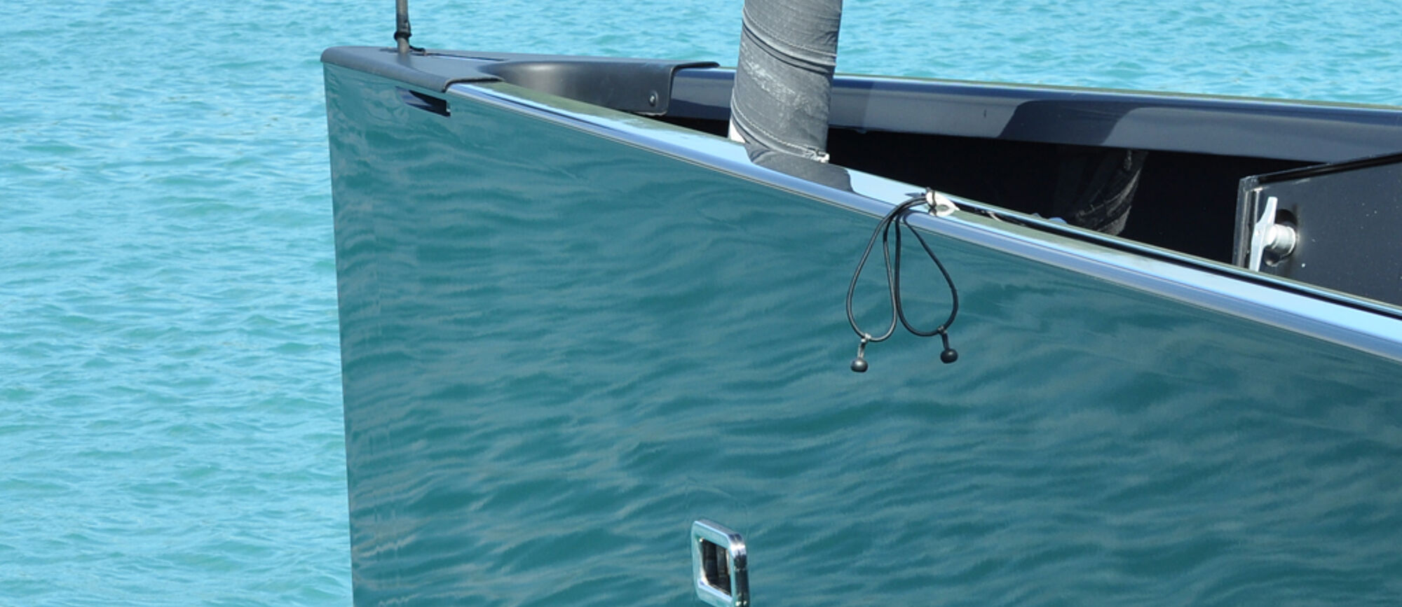 Close-up of a yacht with ropes on deck